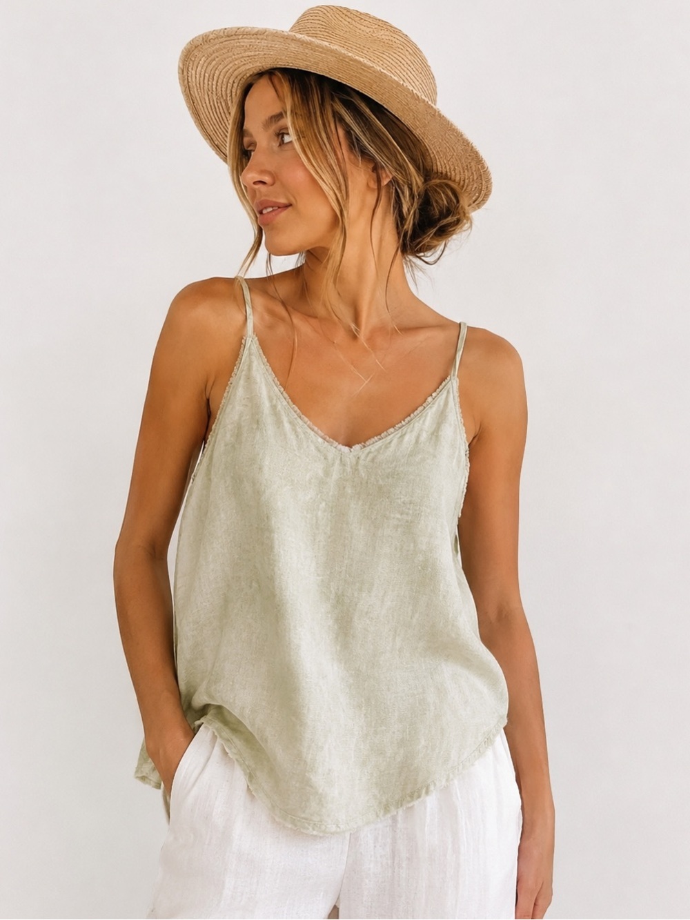 Bella Dahl 100% Linen Cami Tank Top Sage Green Size Small Lightweight Summer